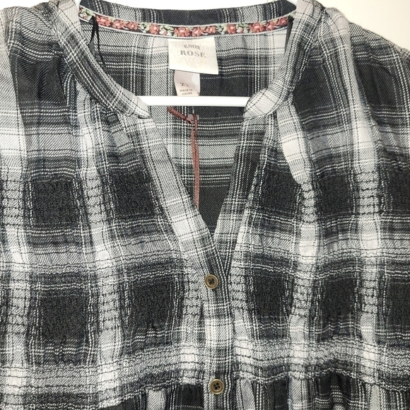 Knox Rose Womens Black Plaid Smocked Dress Size XS Long Sleeve Button Front - Picture 4 of 8